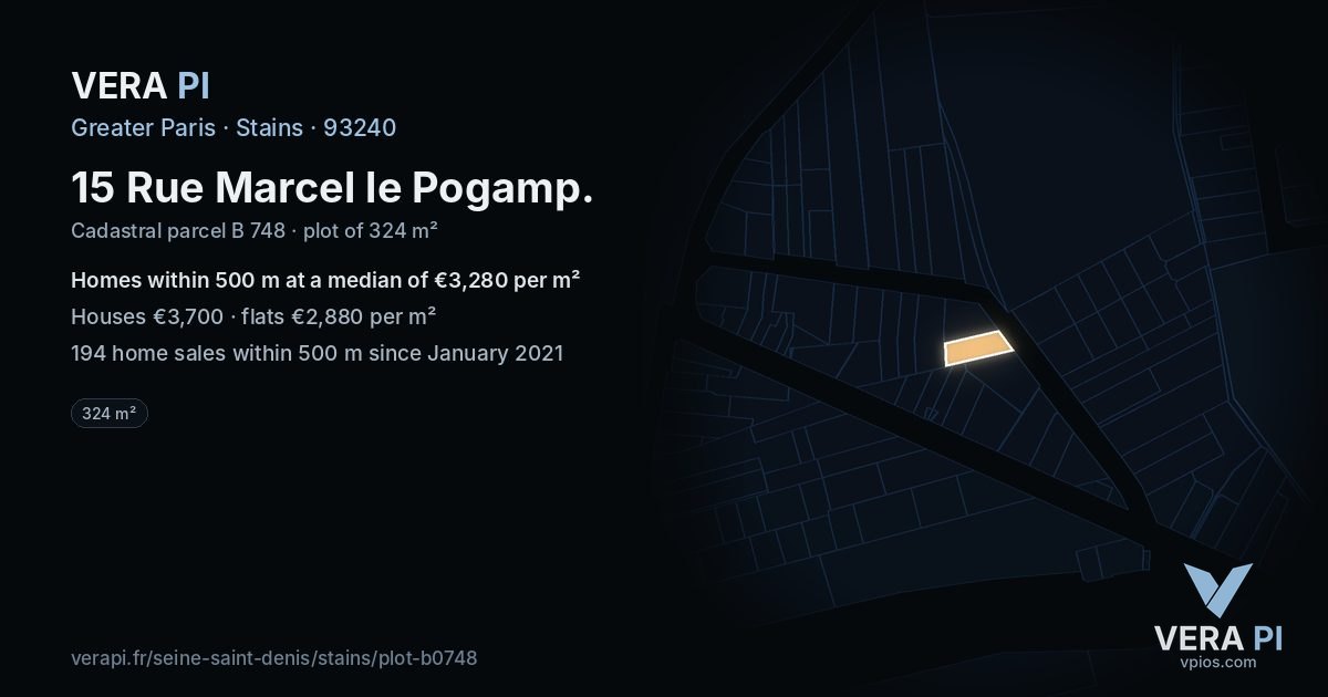 15 Rue Marcel le Pogamp, Stains at night – the plot lit, the parcels around coloured by the prices near them