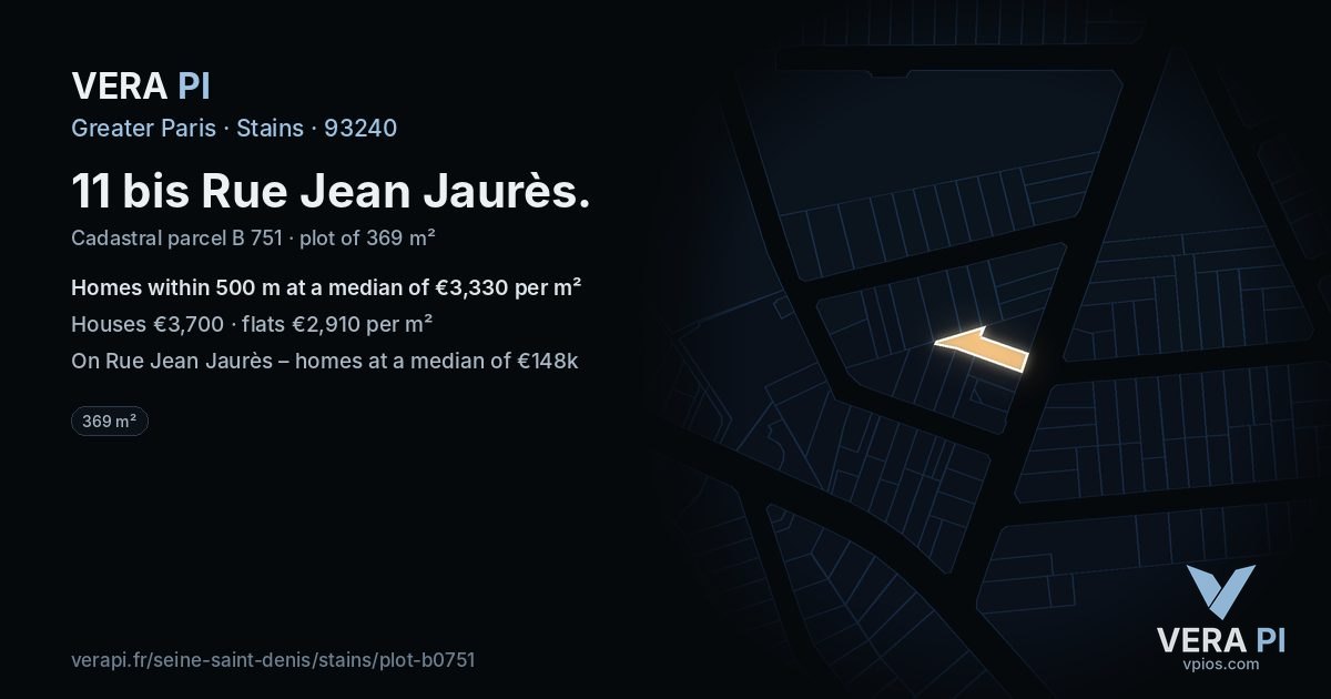 11 bis Rue Jean Jaurès, Stains at night – the plot lit, the parcels around coloured by the prices near them