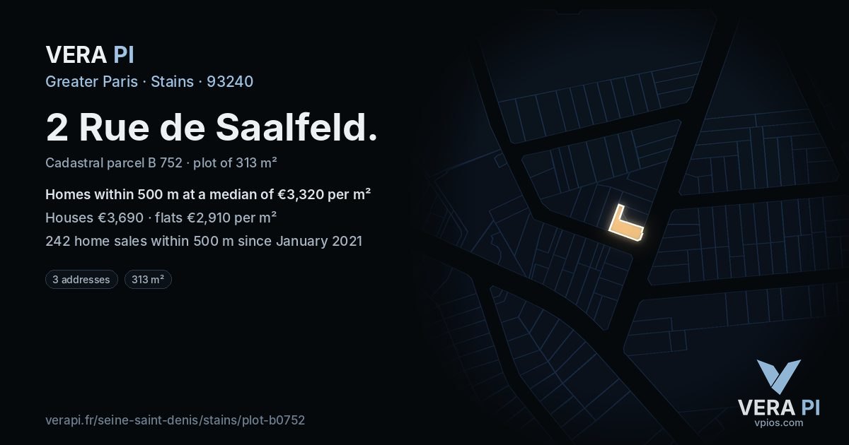 2 Rue de Saalfeld, Stains at night – the plot lit, the parcels around coloured by the prices near them
