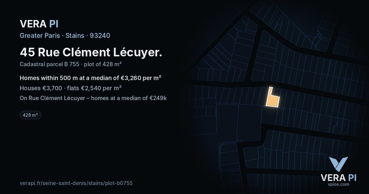 45 Rue Clément Lécuyer, Stains at night – the plot lit, the parcels around coloured by the prices near them