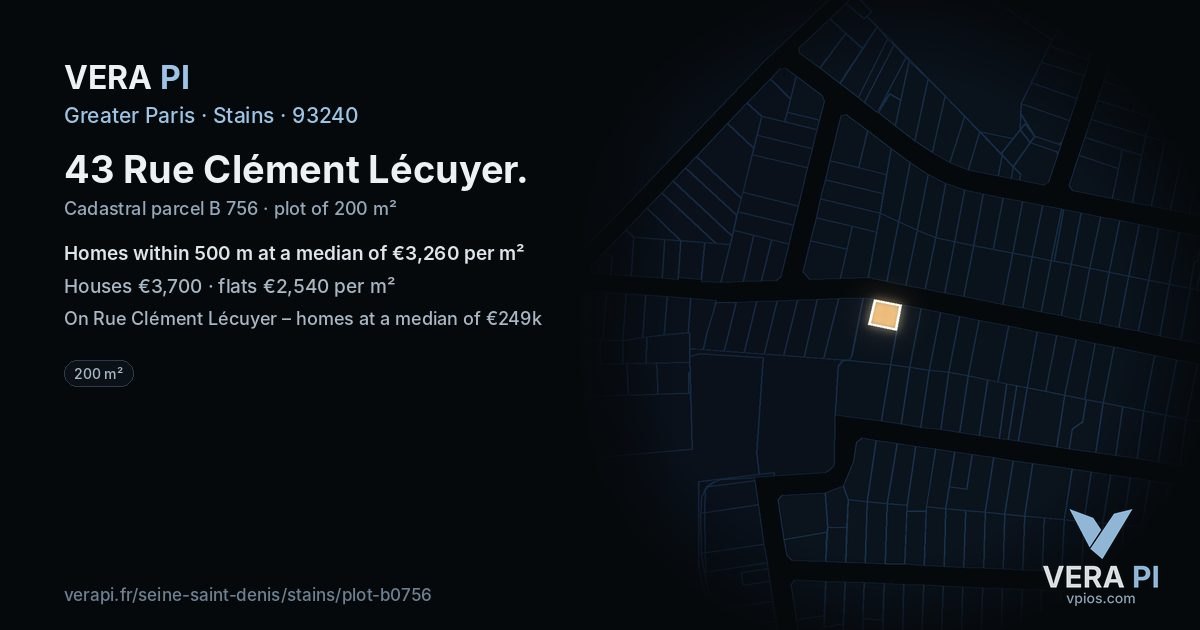 43 Rue Clément Lécuyer, Stains at night – the plot lit, the parcels around coloured by the prices near them