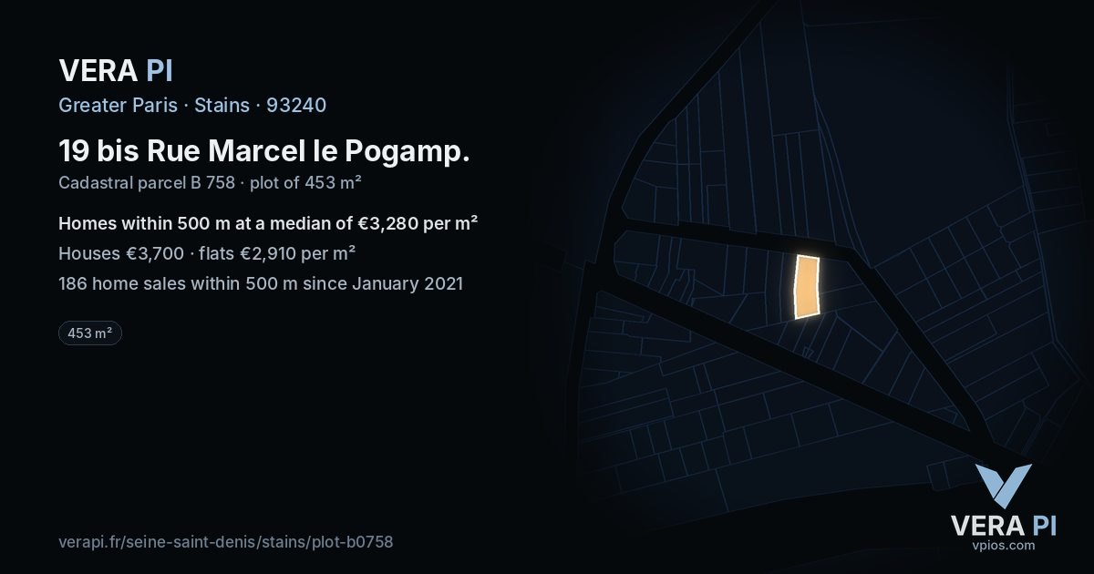 19 bis Rue Marcel le Pogamp, Stains at night – the plot lit, the parcels around coloured by the prices near them