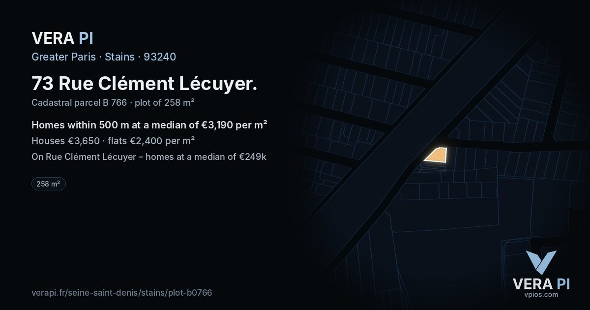 73 Rue Clément Lécuyer, Stains at night – the plot lit, the parcels around coloured by the prices near them