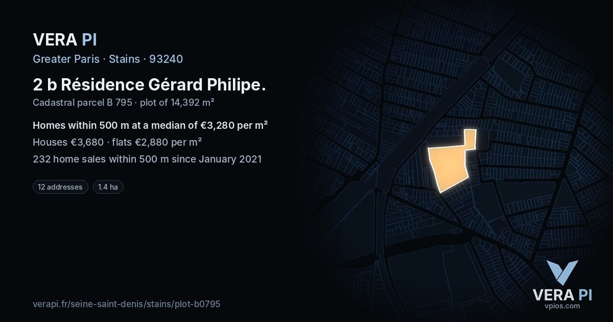 2 b Résidence Gérard Philipe, Stains at night – the plot lit, the parcels around coloured by the prices near them