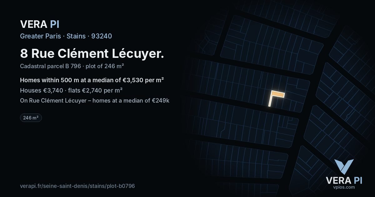 8 Rue Clément Lécuyer, Stains at night – the plot lit, the parcels around coloured by the prices near them