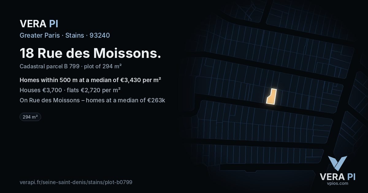 18 Rue des Moissons, Stains at night – the plot lit, the parcels around coloured by the prices near them