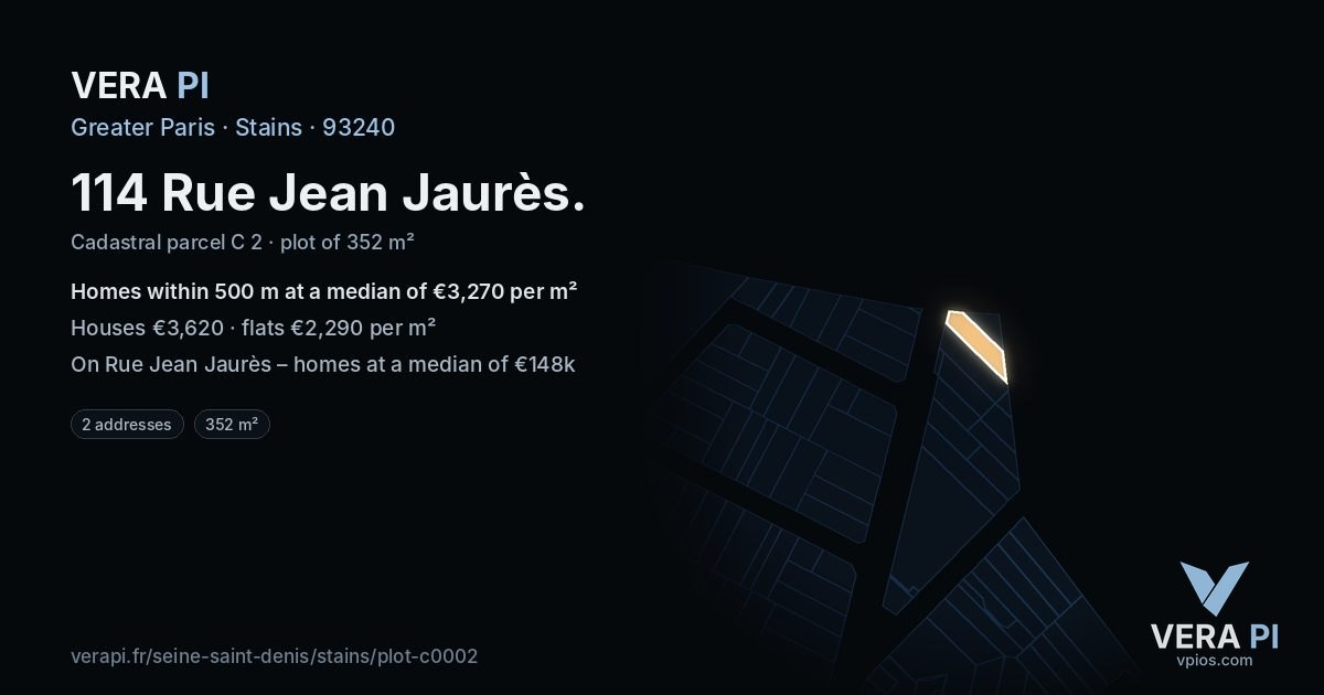 114 Rue Jean Jaurès, Stains at night – the plot lit, the parcels around coloured by the prices near them