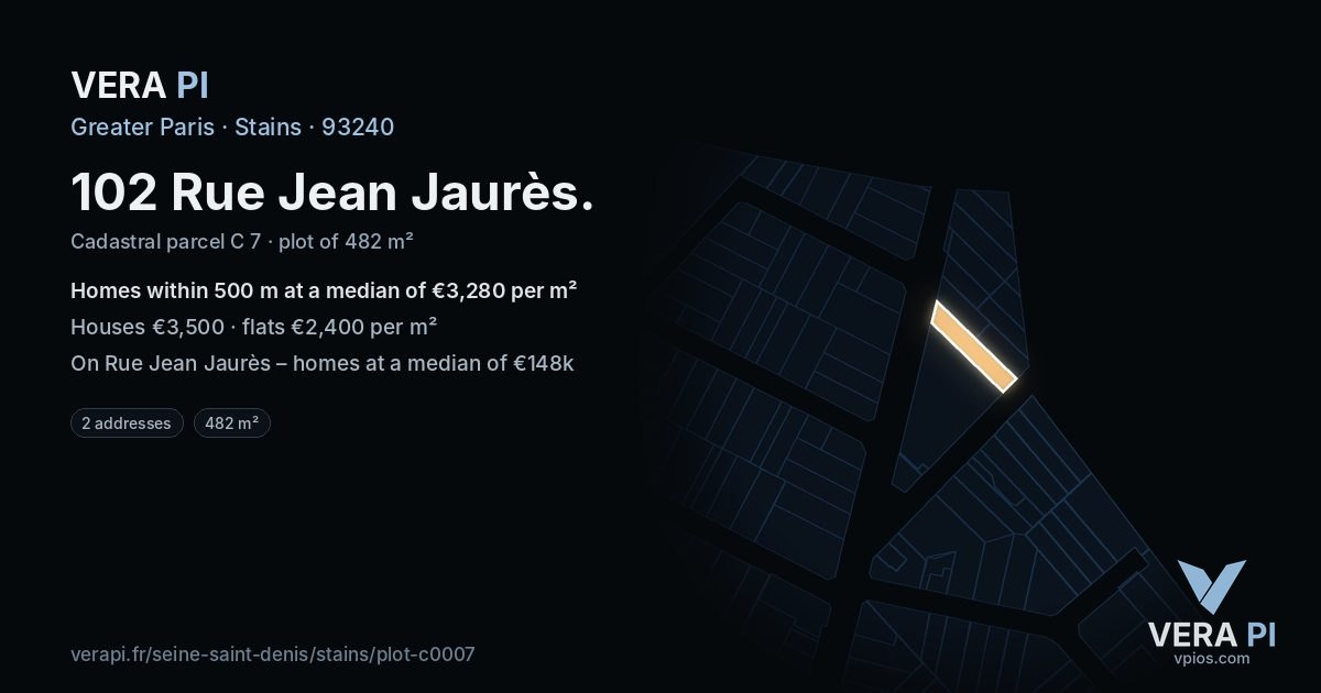 102 Rue Jean Jaurès, Stains at night – the plot lit, the parcels around coloured by the prices near them