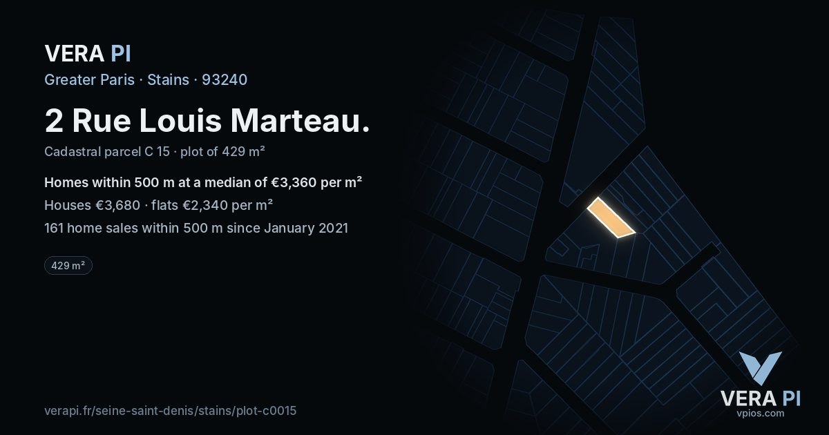 2 Rue Louis Marteau, Stains at night – the plot lit, the parcels around coloured by the prices near them