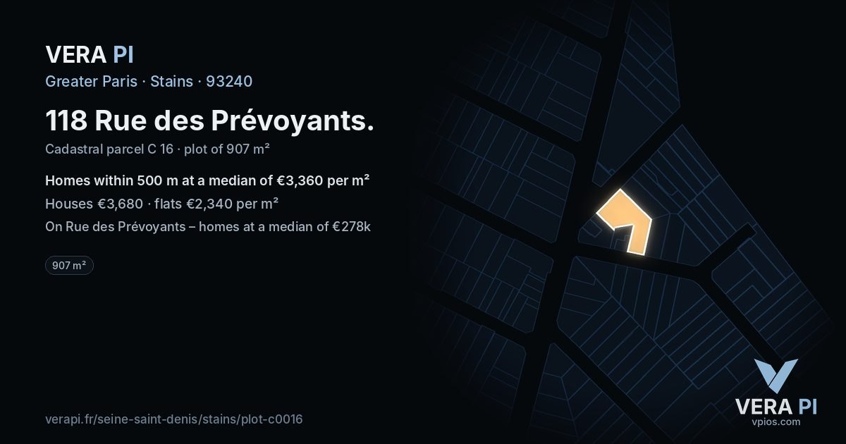 118 Rue des Prévoyants, Stains at night – the plot lit, the parcels around coloured by the prices near them