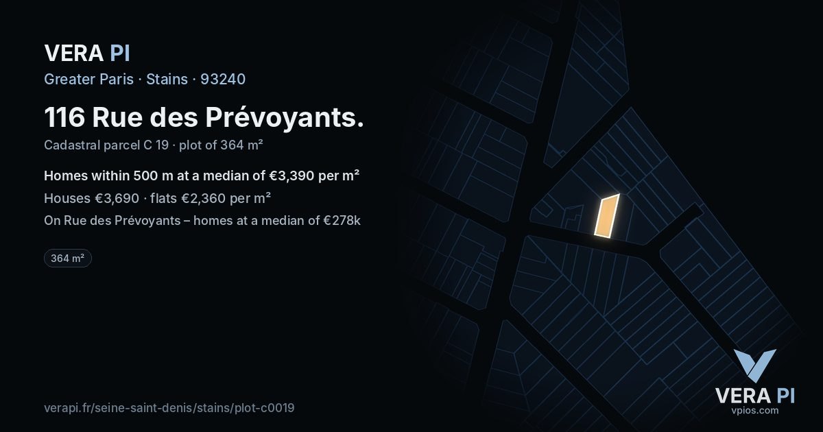 116 Rue des Prévoyants, Stains at night – the plot lit, the parcels around coloured by the prices near them