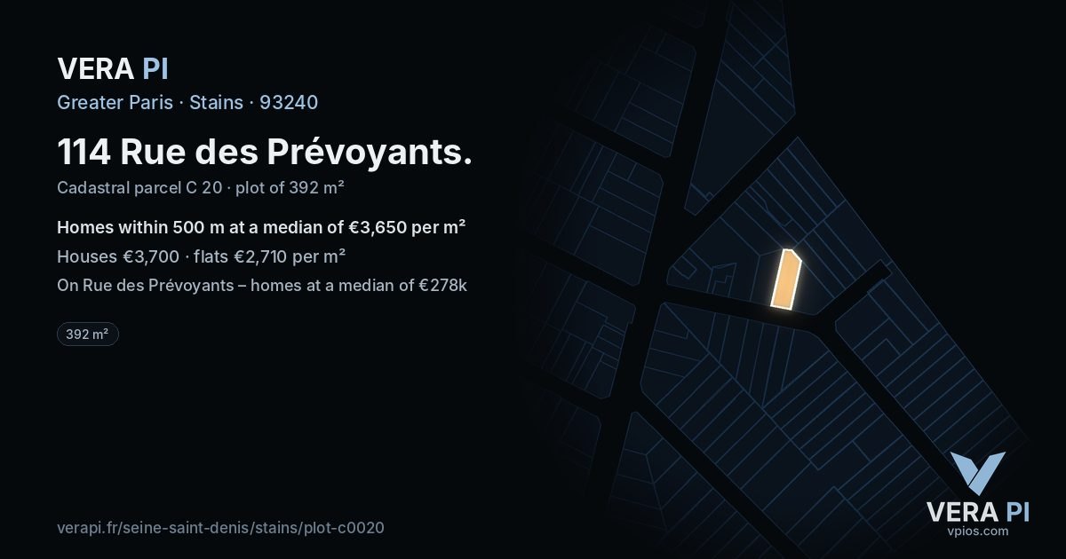 114 Rue des Prévoyants, Stains at night – the plot lit, the parcels around coloured by the prices near them