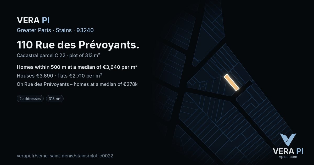 110 Rue des Prévoyants, Stains at night – the plot lit, the parcels around coloured by the prices near them