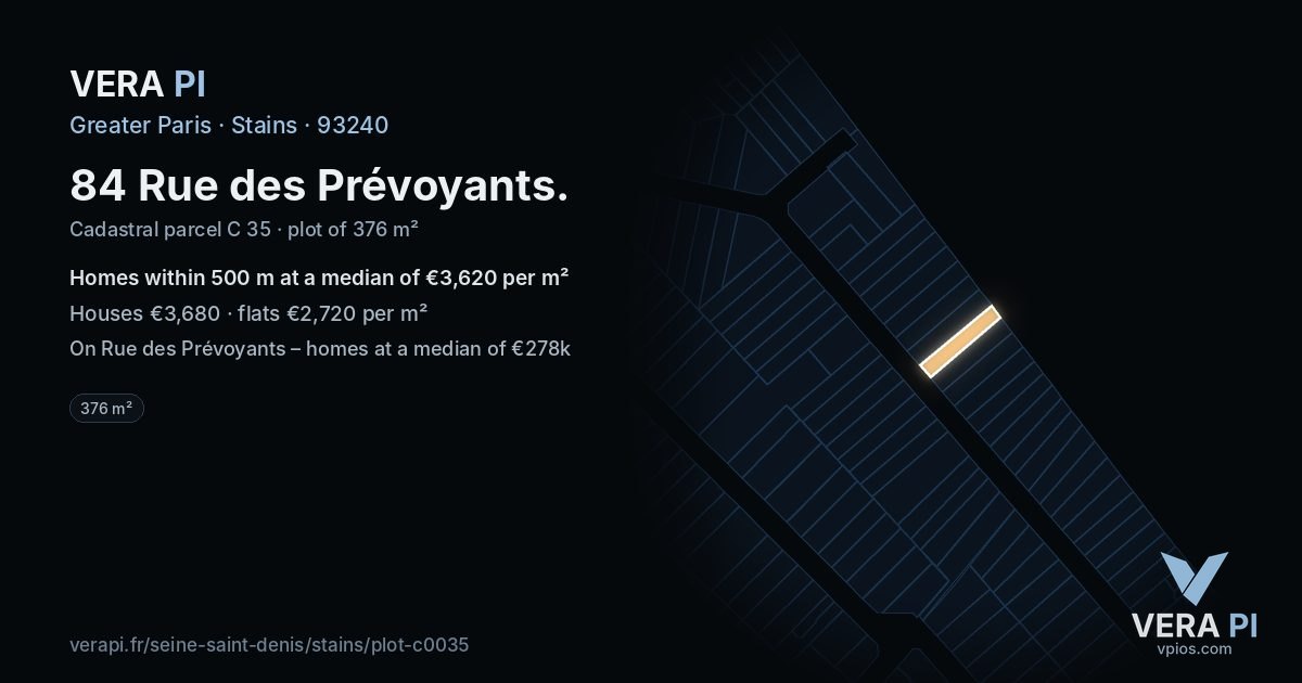 84 Rue des Prévoyants, Stains at night – the plot lit, the parcels around coloured by the prices near them