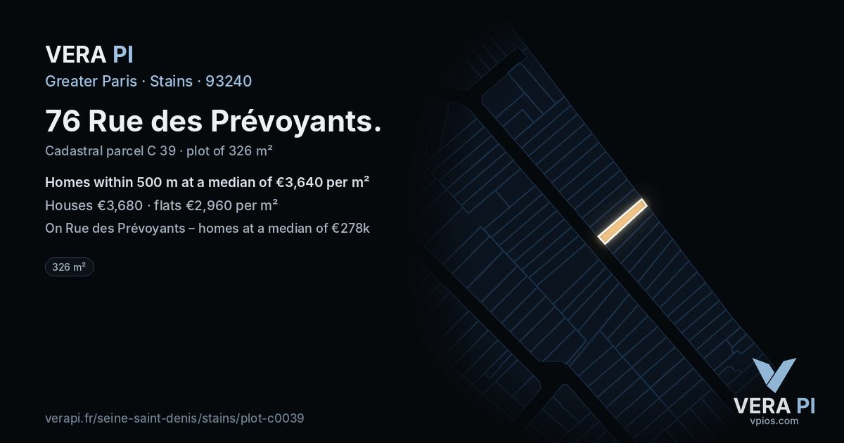 76 Rue des Prévoyants, Stains at night – the plot lit, the parcels around coloured by the prices near them