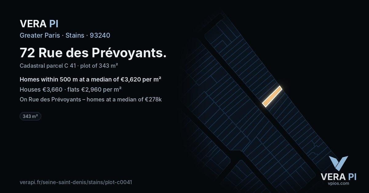 72 Rue des Prévoyants, Stains at night – the plot lit, the parcels around coloured by the prices near them
