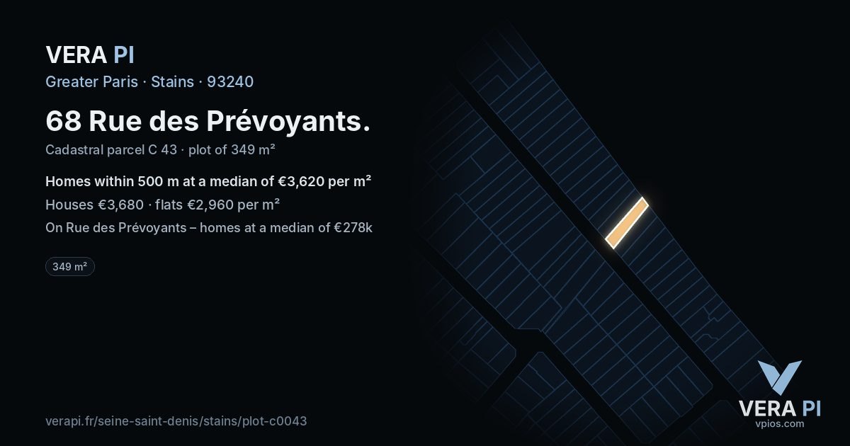 68 Rue des Prévoyants, Stains at night – the plot lit, the parcels around coloured by the prices near them