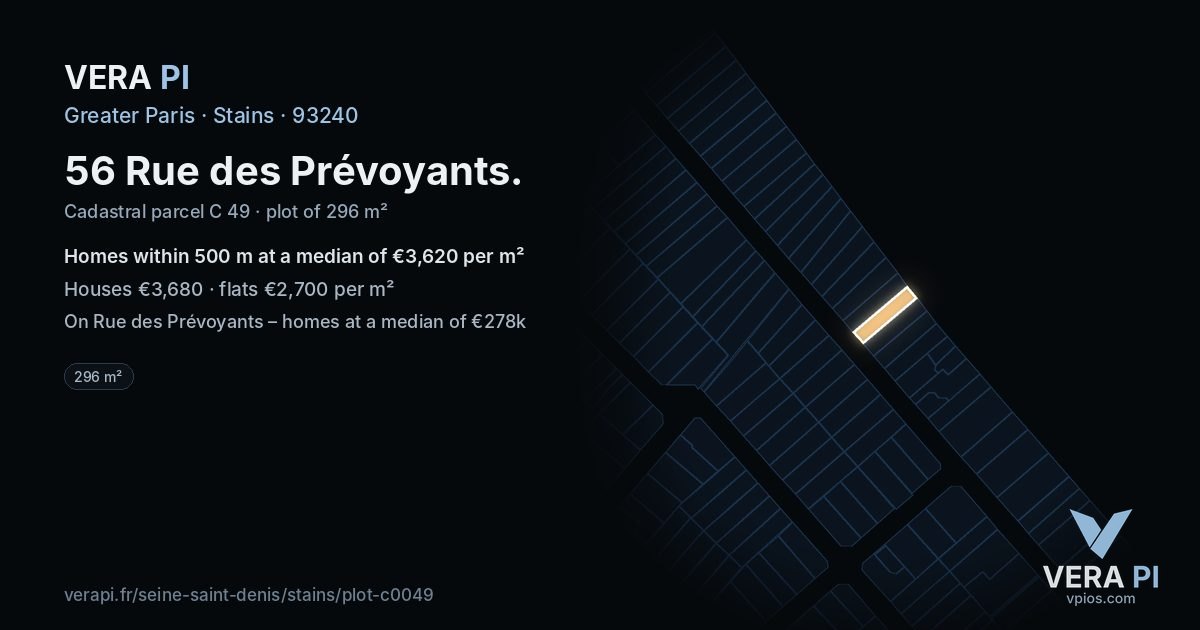56 Rue des Prévoyants, Stains at night – the plot lit, the parcels around coloured by the prices near them
