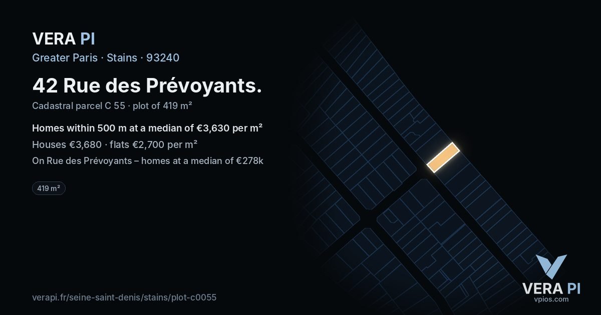 42 Rue des Prévoyants, Stains at night – the plot lit, the parcels around coloured by the prices near them