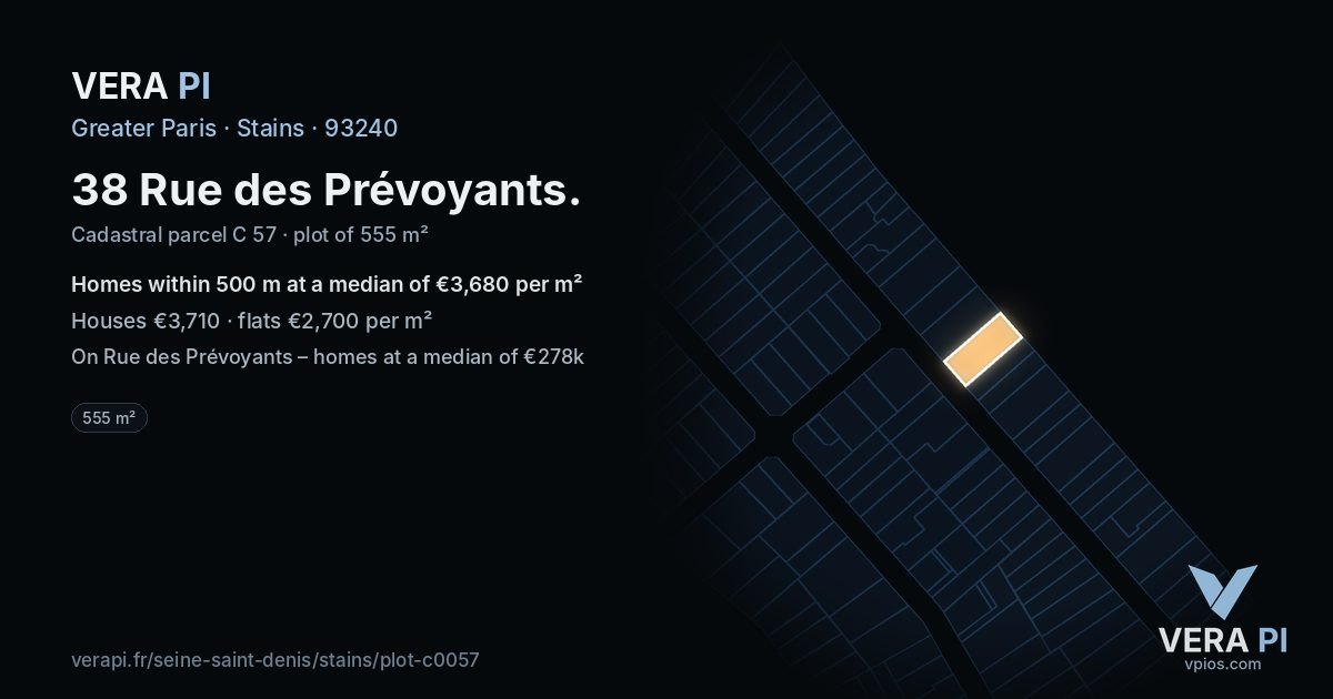 38 Rue des Prévoyants, Stains at night – the plot lit, the parcels around coloured by the prices near them