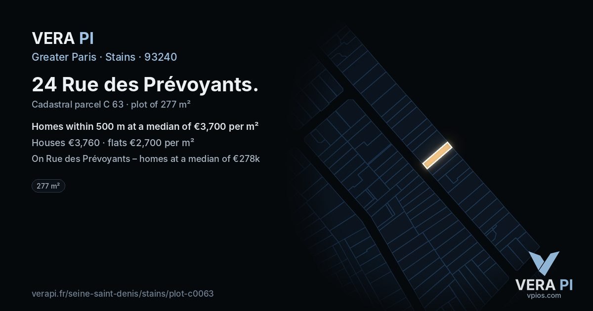 24 Rue des Prévoyants, Stains at night – the plot lit, the parcels around coloured by the prices near them