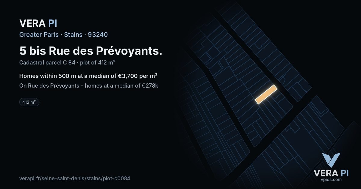 5 bis Rue des Prévoyants, Stains at night – the plot lit, the parcels around coloured by the prices near them