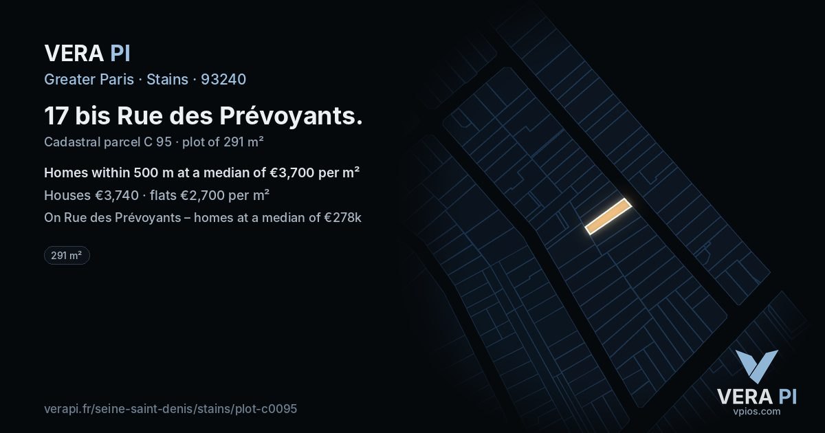 17 bis Rue des Prévoyants, Stains at night – the plot lit, the parcels around coloured by the prices near them