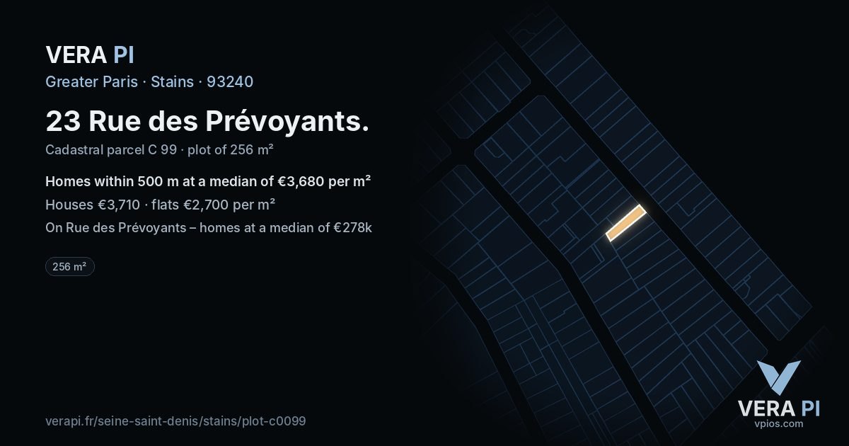 23 Rue des Prévoyants, Stains at night – the plot lit, the parcels around coloured by the prices near them