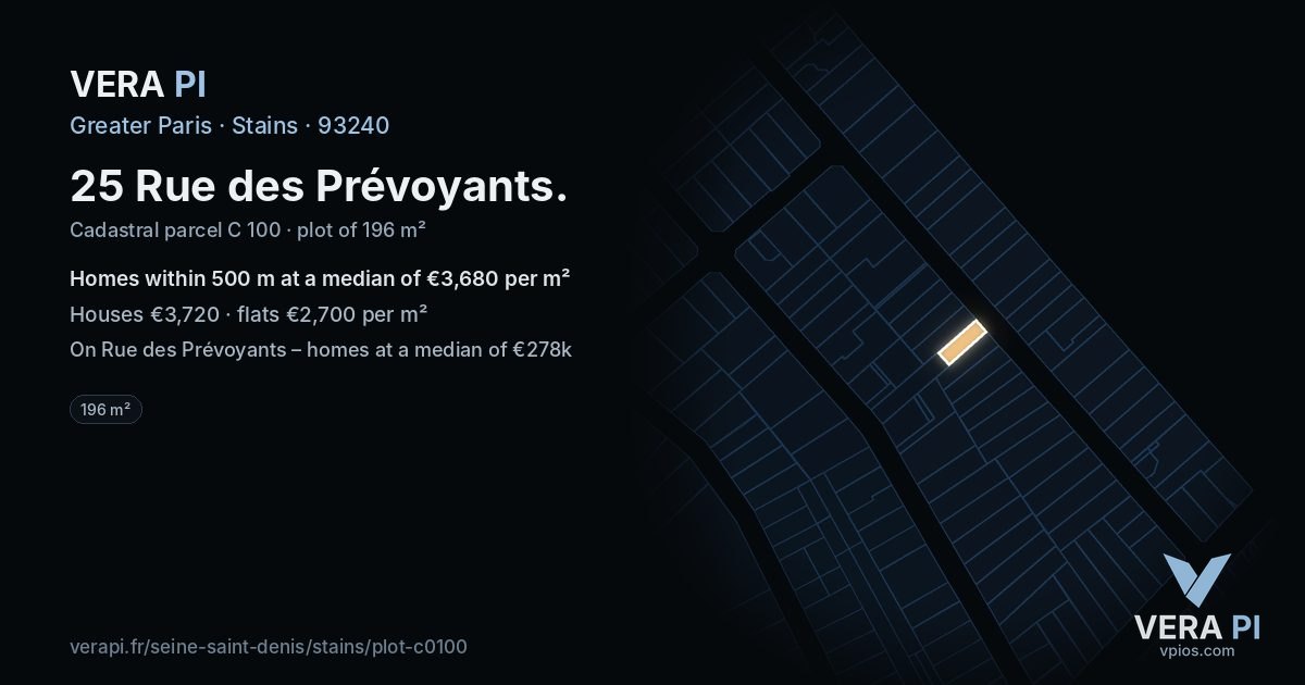 25 Rue des Prévoyants, Stains at night – the plot lit, the parcels around coloured by the prices near them