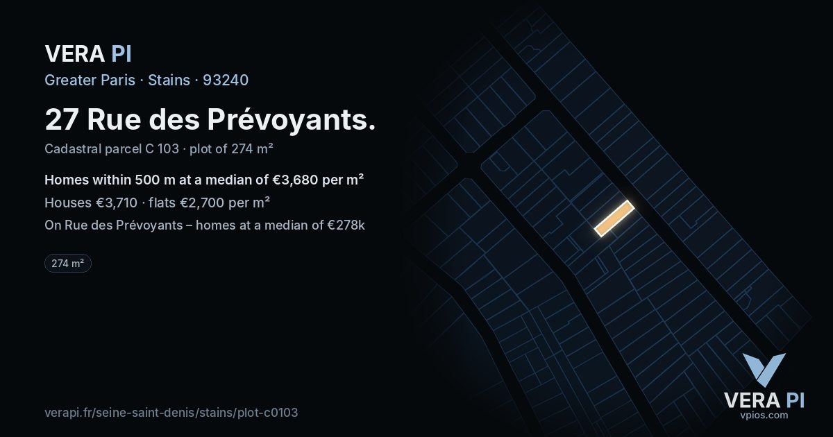 27 Rue des Prévoyants, Stains at night – the plot lit, the parcels around coloured by the prices near them