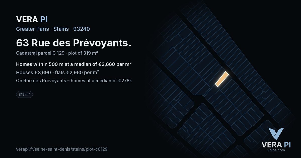 63 Rue des Prévoyants, Stains at night – the plot lit, the parcels around coloured by the prices near them