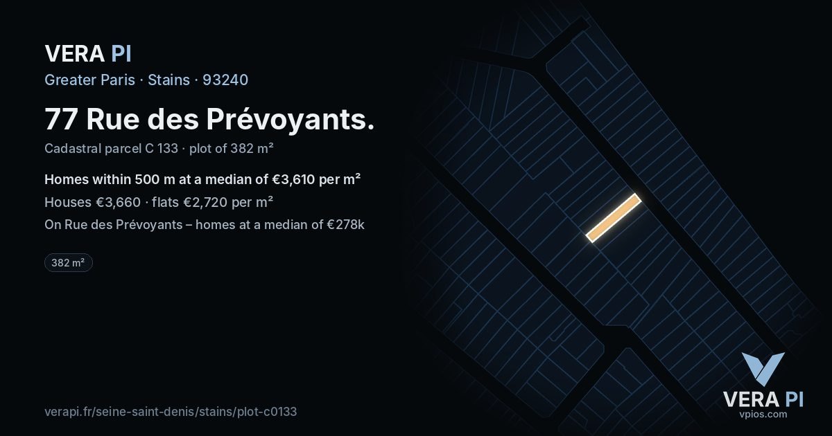 77 Rue des Prévoyants, Stains at night – the plot lit, the parcels around coloured by the prices near them