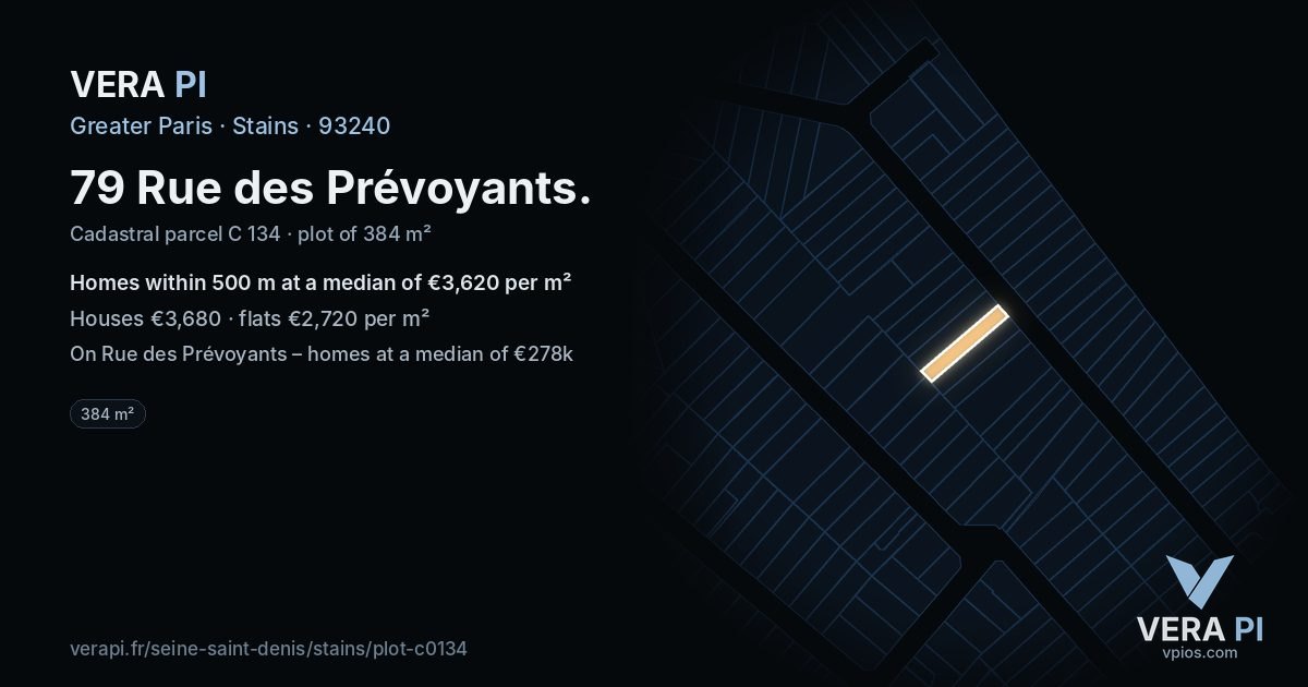 79 Rue des Prévoyants, Stains at night – the plot lit, the parcels around coloured by the prices near them