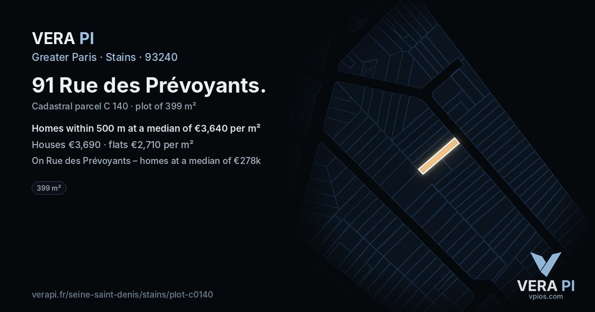 91 Rue des Prévoyants, Stains at night – the plot lit, the parcels around coloured by the prices near them