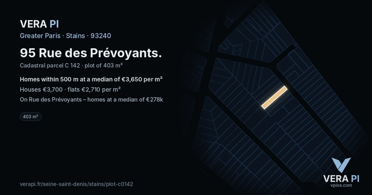 95 Rue des Prévoyants, Stains at night – the plot lit, the parcels around coloured by the prices near them