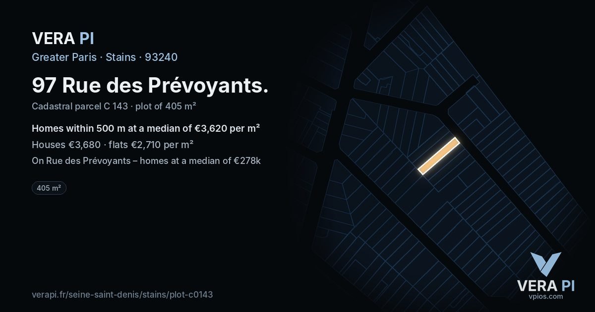 97 Rue des Prévoyants, Stains at night – the plot lit, the parcels around coloured by the prices near them