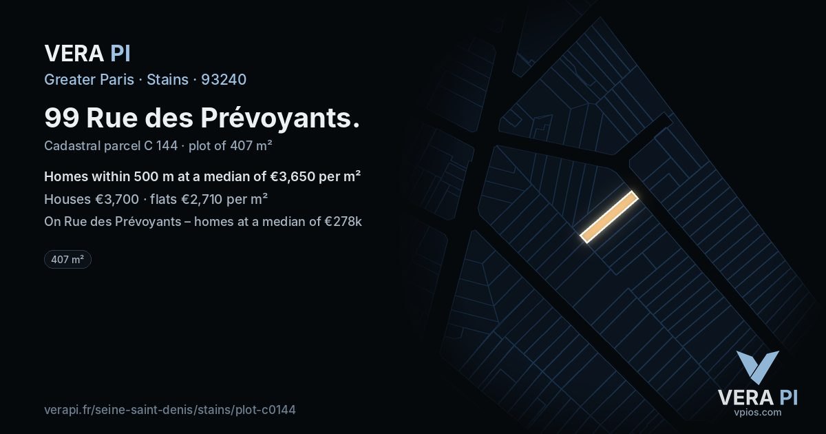 99 Rue des Prévoyants, Stains at night – the plot lit, the parcels around coloured by the prices near them