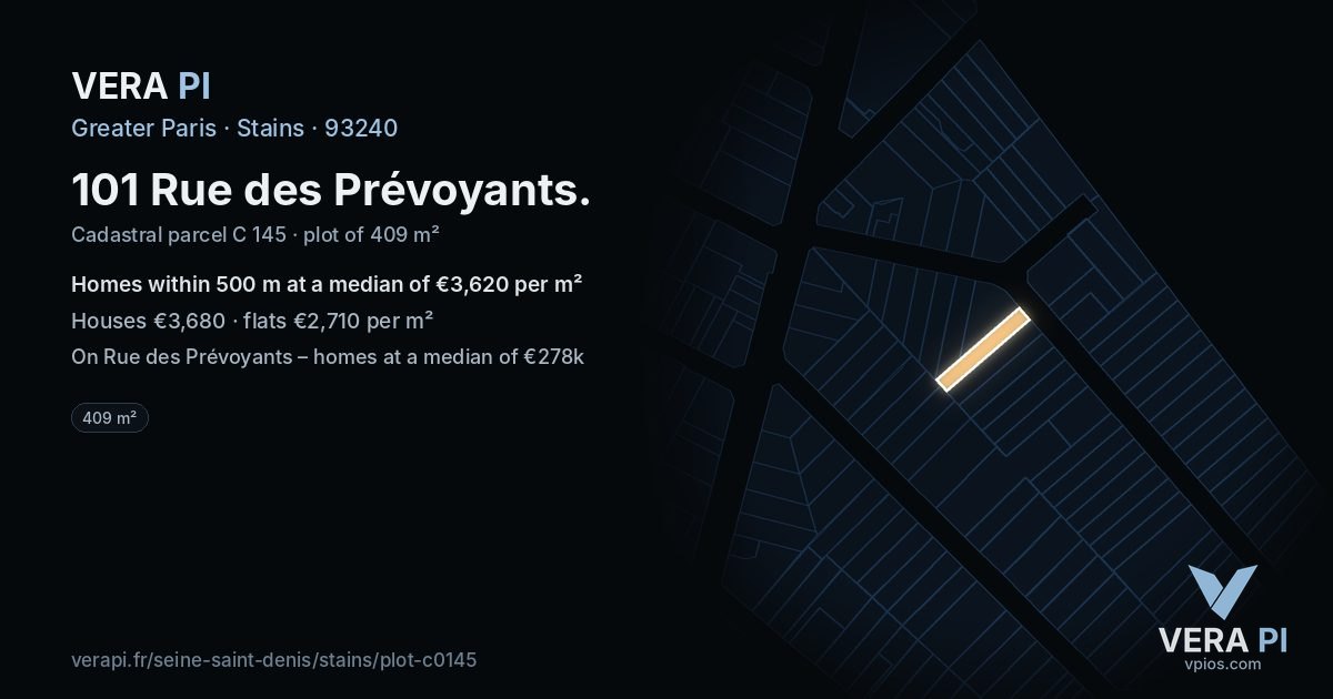 101 Rue des Prévoyants, Stains at night – the plot lit, the parcels around coloured by the prices near them