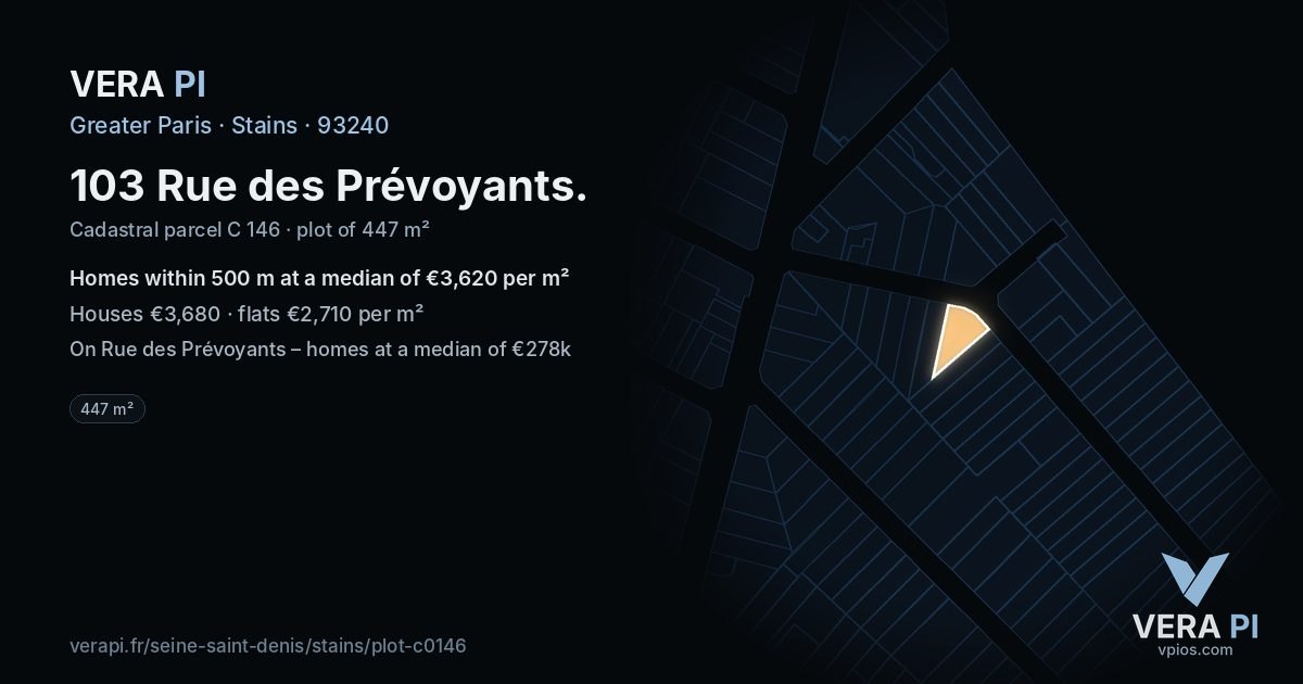 103 Rue des Prévoyants, Stains at night – the plot lit, the parcels around coloured by the prices near them
