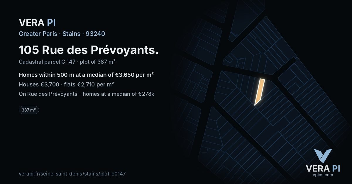 105 Rue des Prévoyants, Stains at night – the plot lit, the parcels around coloured by the prices near them