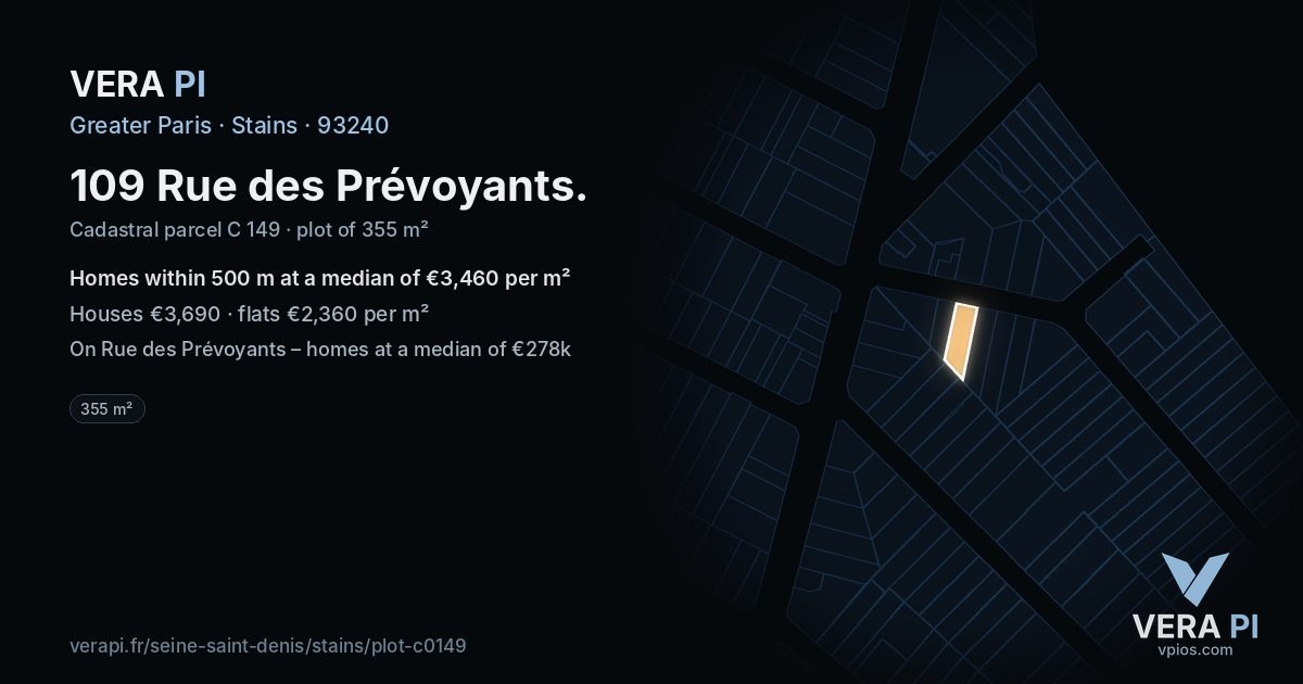 109 Rue des Prévoyants, Stains at night – the plot lit, the parcels around coloured by the prices near them