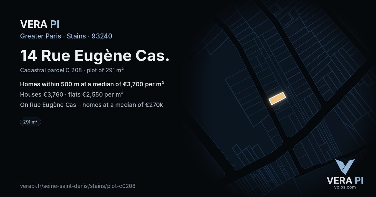 14 Rue Eugène Cas, Stains at night – the plot lit, the parcels around coloured by the prices near them