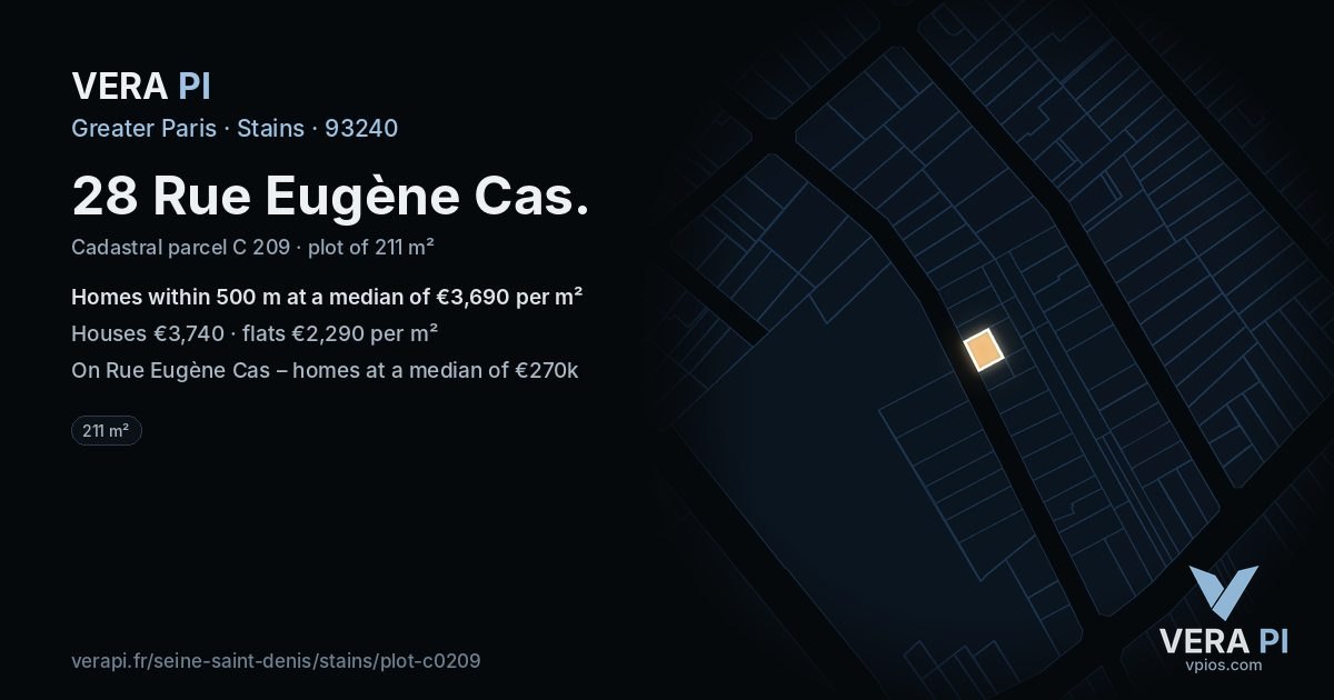 28 Rue Eugène Cas, Stains at night – the plot lit, the parcels around coloured by the prices near them