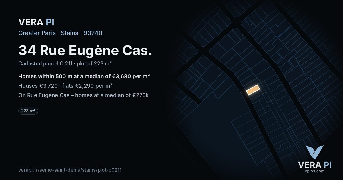 34 Rue Eugène Cas, Stains at night – the plot lit, the parcels around coloured by the prices near them