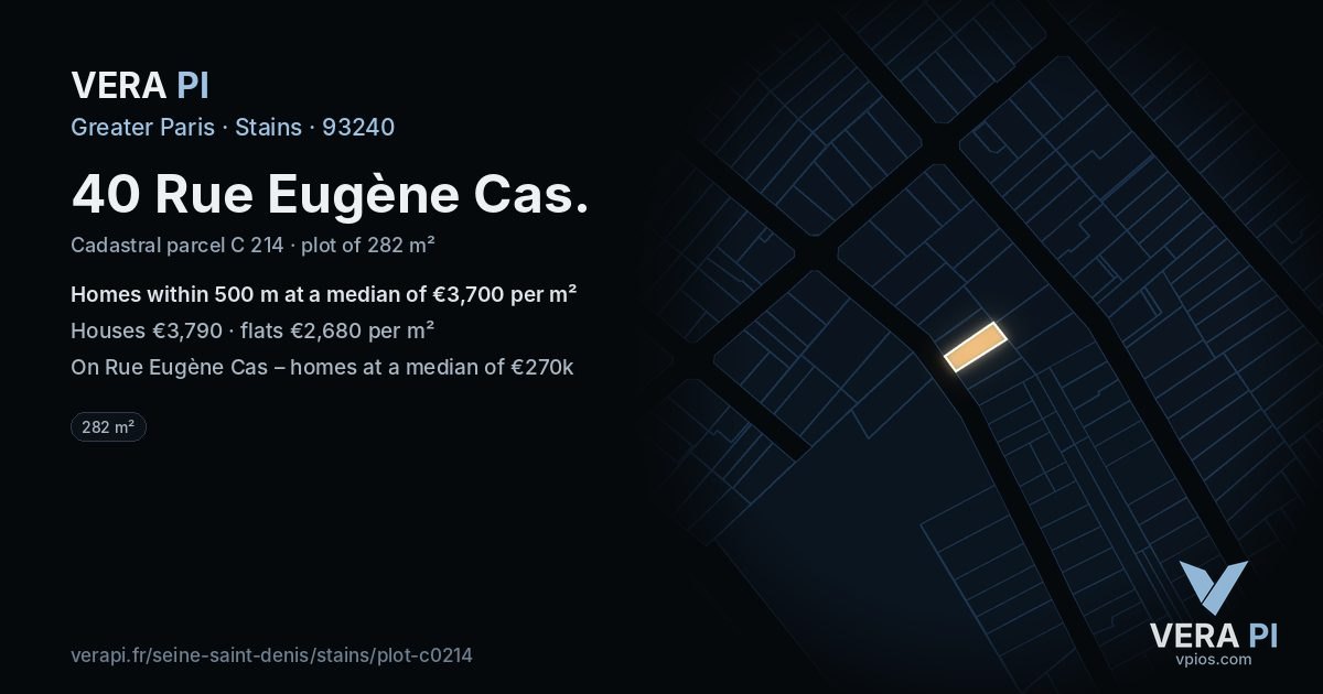 40 Rue Eugène Cas, Stains at night – the plot lit, the parcels around coloured by the prices near them