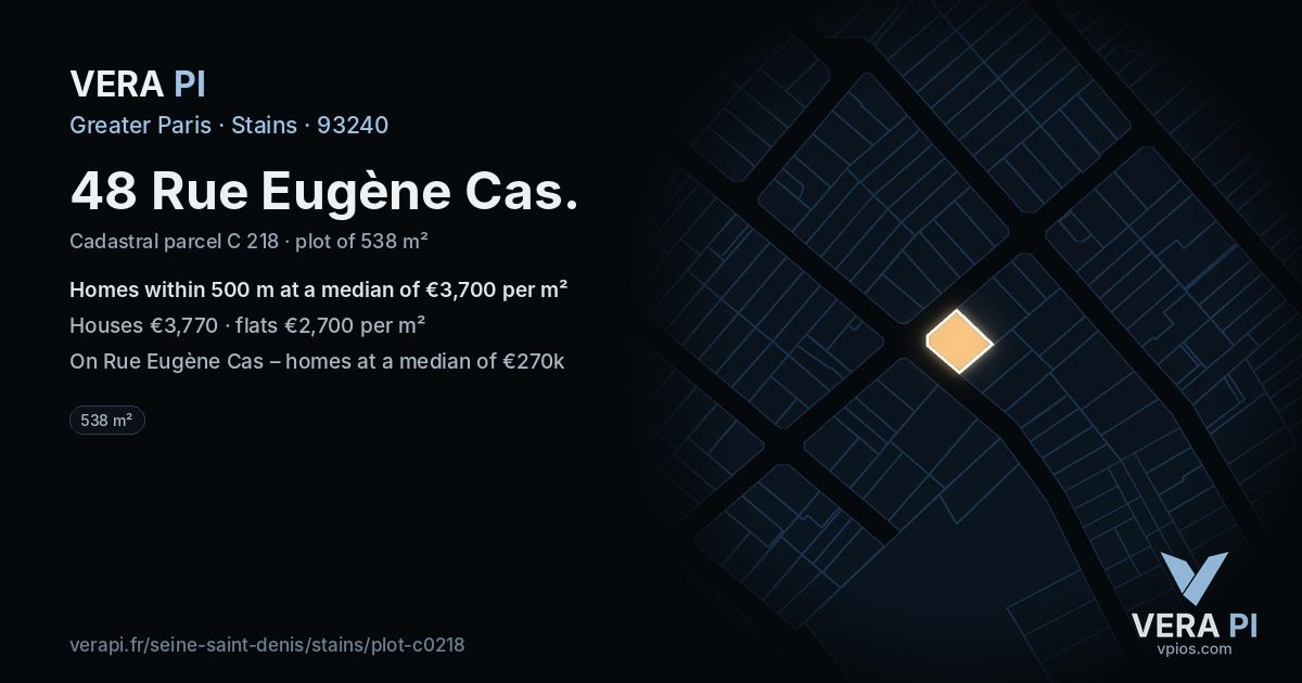 48 Rue Eugène Cas, Stains at night – the plot lit, the parcels around coloured by the prices near them