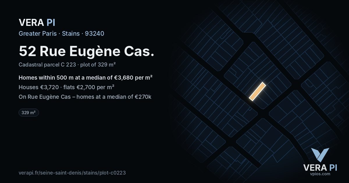 52 Rue Eugène Cas, Stains at night – the plot lit, the parcels around coloured by the prices near them