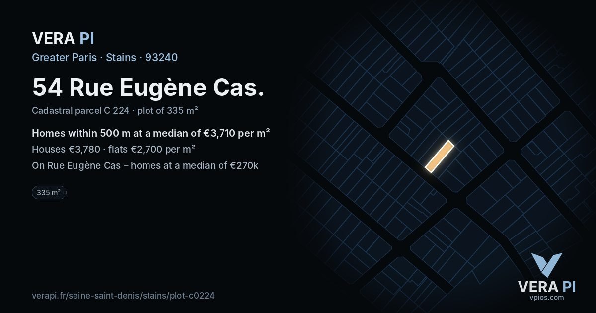 54 Rue Eugène Cas, Stains at night – the plot lit, the parcels around coloured by the prices near them