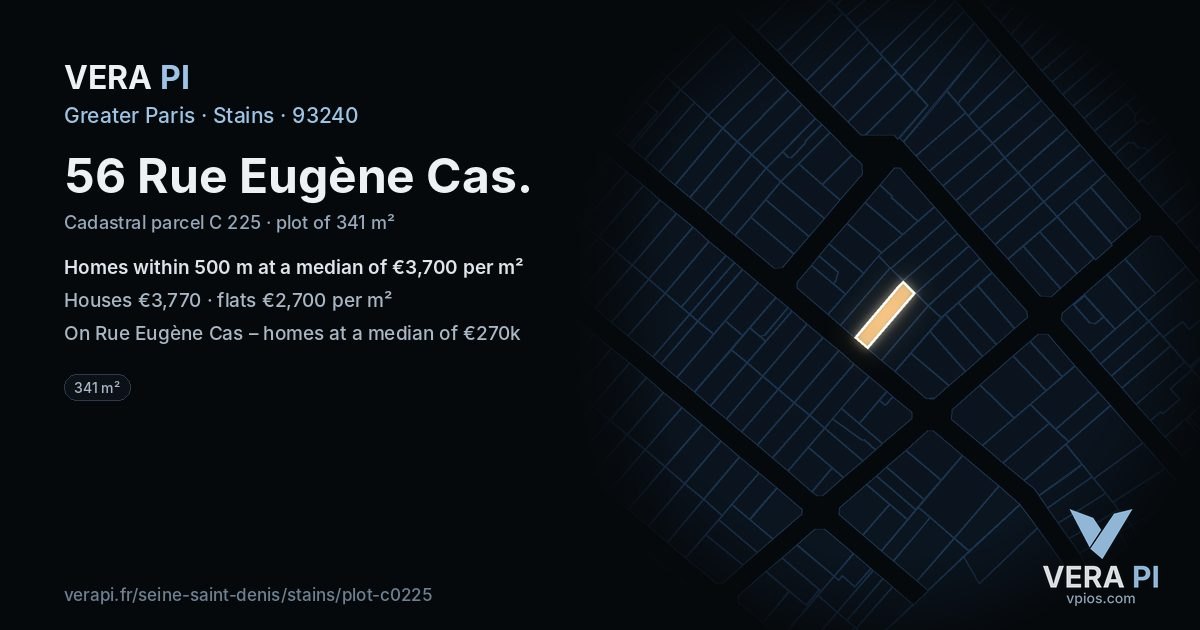 56 Rue Eugène Cas, Stains at night – the plot lit, the parcels around coloured by the prices near them