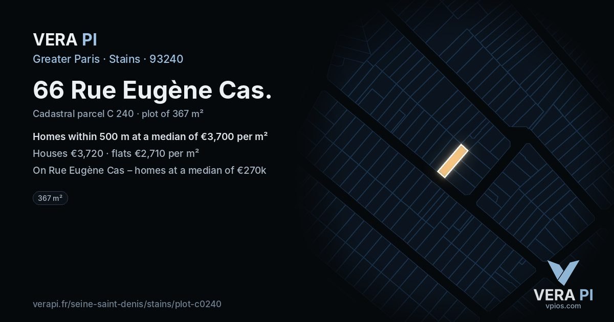 66 Rue Eugène Cas, Stains at night – the plot lit, the parcels around coloured by the prices near them